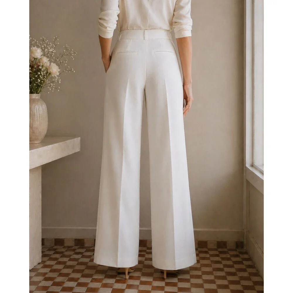 LTD White Wide Leg Sailor Pants Fully Lined Decorative Buttons Size 0 / W30 - Picture 2 of 16